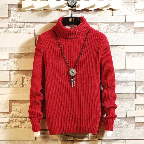 Мужская одежда осень и зима японский свитер с высоким воротником мужская вязаная мужская многоцветная Повседневная Молодежная рубашка - Цвет: Red
