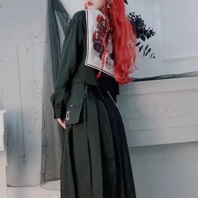 Женская плиссированная юбка Весенняя черная средней длины в стиле панк готика