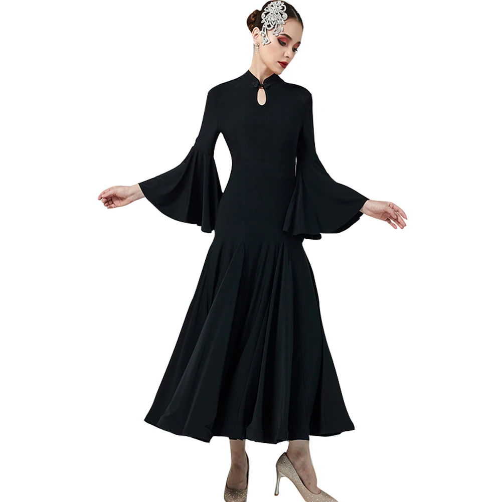 

2022 New Cheongsam Collar Ballroom Competition Dance Dress Practice Dress Flared Sleeve Ballroom Dance Costume