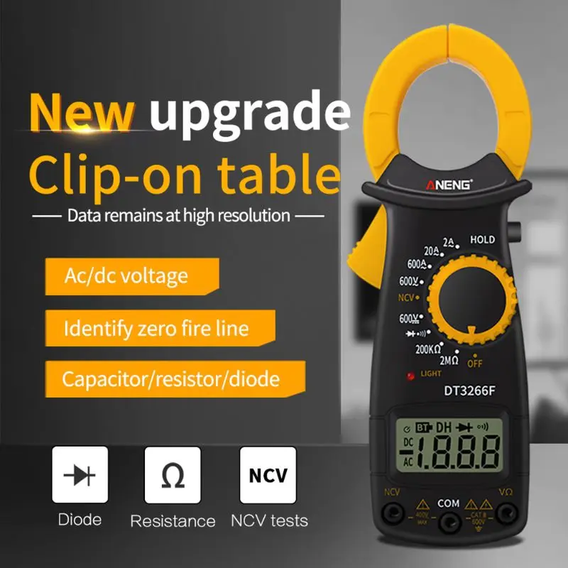 

LCD Digital Clamp Meter AC/DC Voltage Current Ammeter NCV Resistance Diode Tester Multimeter with Buzzer