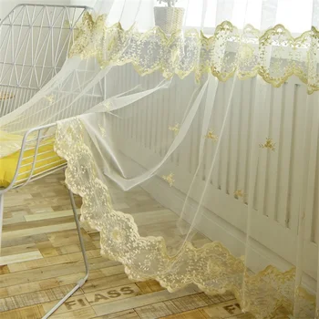 

European Goldern Embroidery Sheer Curtains for Living Room Bedroom Kitchen Tulle for Windows Voile Drapes Home Decoration A542#4