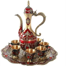 

1 Set Ancient Red Retro Relief Palace Spirits Wine Pot Alloy Vodka Cup Set Home Wine Set Wedding Decoration Collection Gift
