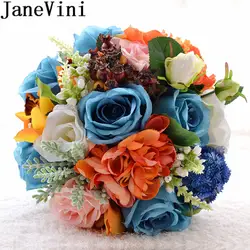 JaneVini винтажный синий оранжевый букет невесты Флер мариаж жемчуг Свадебные Цветы Роза Искусственный Свадебный букет аксессуары 2019