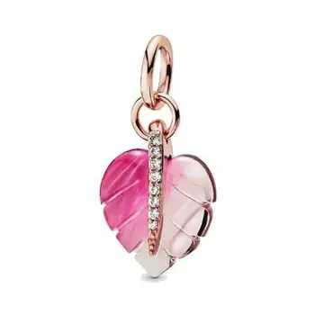 

Original 925 Sterling Silver Charms Pink Murano Glass Leaf Pendant Beads Fits Women Pandora Bracelets & Necklace Diy Jewelry