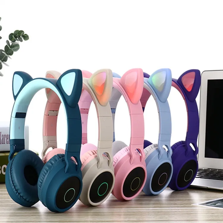 DHL Cat Ear Bluetooth Headphones Flashing Glowing Gaming Headsets LED Light Wireless Stereo Headband Cute Earphones Kids Gift