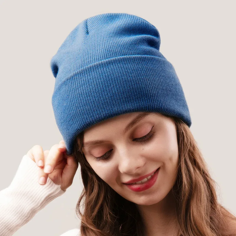 

2020 New Fashion Unisex Winter Plain Borderless Fluorescent Color Thread Beanie Men Hip-hop Knitted Soft Warm Hat Ski Hood