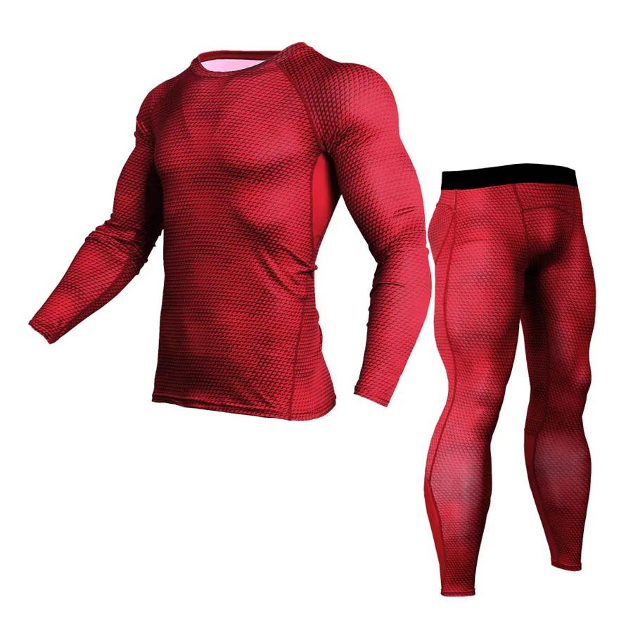 men run long sleeves t shirt Suit Quick drying Perspiration Fitness Training MMA compress set tracksuits Running Clothes kit - Цвет: 2-piece set