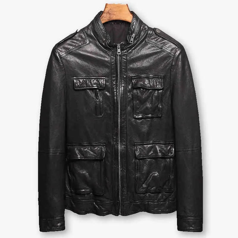 Высококачественная Мужская итальянская куртка из овечьей кожи Повседневная мотоциклетная байкерская куртка Мужская Уличная черная верхняя одежда плюс размер 4XL