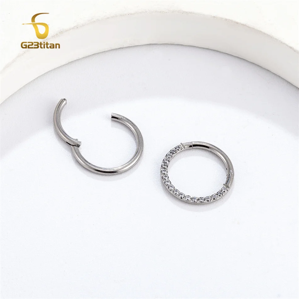 G23 Titanium Body Piercing Rings for Nose Ear Lip Septum Conch Daith Lobe Helix Tragus Cartilage 16G Hinged Clicker Segment Hoop - Image 5