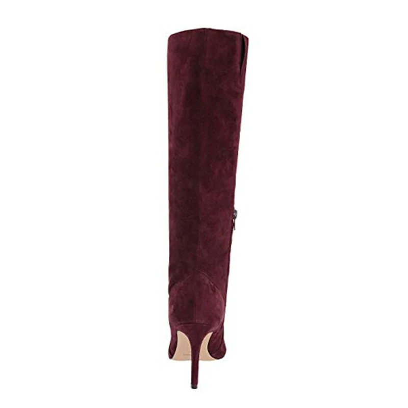 Women Pointed Toe Knee High Boots Stiletto High Heel Long Boot Snake PU Leather Red Black Grey suede Lady Large Size Winter