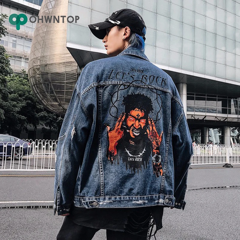 Graffiti Rap estampado Chaquetas Streetwear Hip Hop Punk Rock Casual Jeans chaqueta abrigo Hipster Tops hombres ropa Casual|Chaquetas| AliExpress