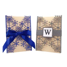 1 шт синие Серебристые золотистые блестящие бумажные свадебные пригласительные открытки с лазерной огранкой с лентой на заказ украшения на свадьбу на день рождения вечерние принадлежности