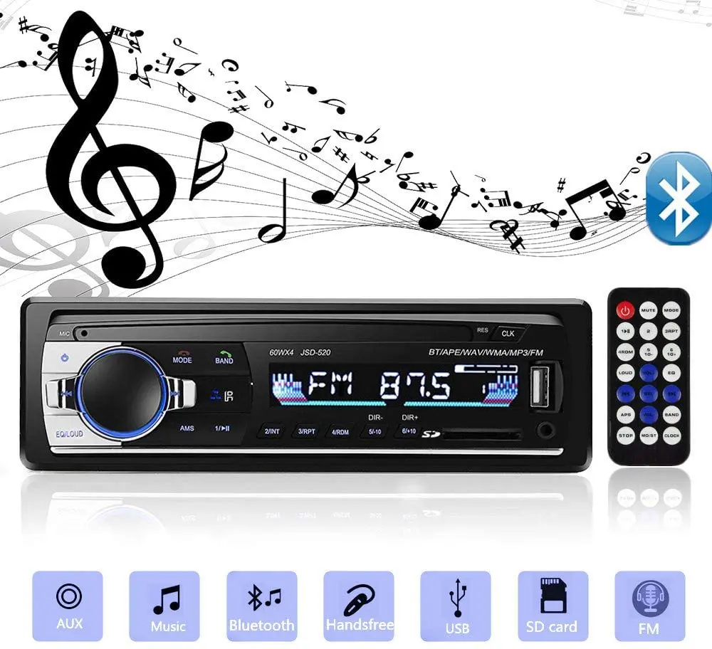 

Bluetooth Autoradio Car Stereo Radio FM Aux Input Receiver SD USB JSD-520 12V In-dash 1 din Car MP3 Multimedia Player