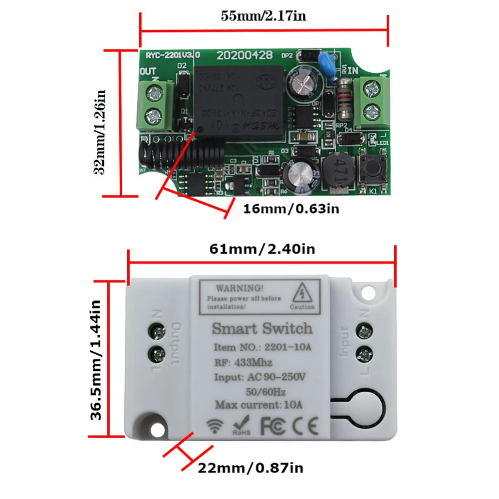 ac 110v220v 1ch rf relé módulo receptor