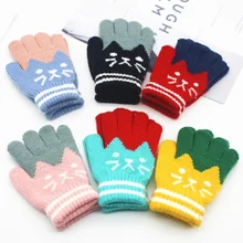 6 цветов, зимние теплые перчатки, детские перчатки для девочек и мальчиков с мультяшными котами, модные милые мягкие шерстяные варежки из кашемира для студентов
