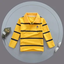 Новинка года, Детская футболка рубашка-поло в полоску с длинными рукавами из чистого хлопка для крупных детей