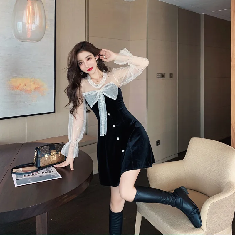 COIGARSAM Women one-piece dress korean New Dresses Black 8950 6