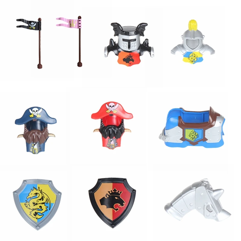 Legoing Duplo Military Weapon Sets Pirate Flag Princess Flag Armor Badge Model Blocks Duploed Legoings Educational Toys Children