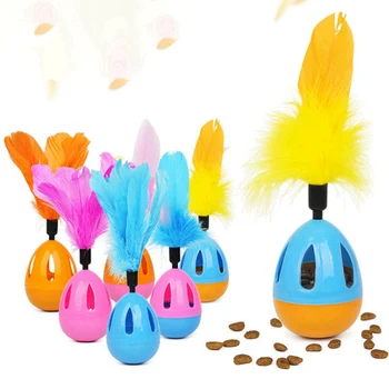 

Pet Cat Toy Kitten Rolling Scratching Ball Funny Kitten Play Tumbler Ball Cat Interactive Feather Leaking Food Ball ToyE