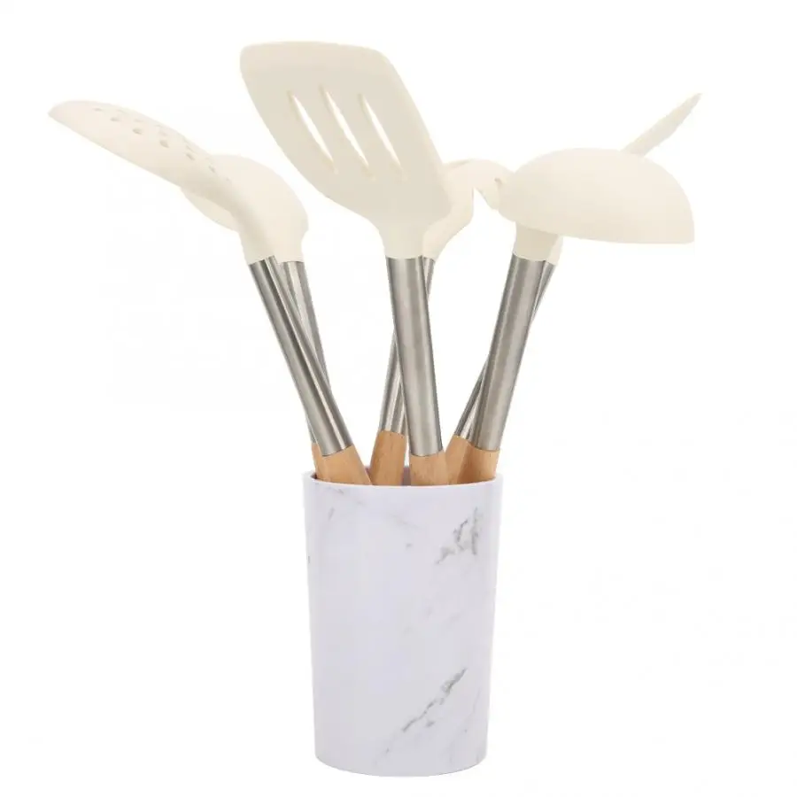 Tableware Silicon Turner Wooden Handle Spatula Spoon Kit for Non-Stick Pan Cooking Utensil Kitchen Ware Baking Tools | Дом и сад