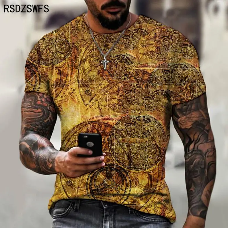 2021 New Men's Summer 3D Printed Compass T-Shirt Hip-Hop Style Large Size T-Shirt Cross Style Short Sleeve Clothing XXS-5XL