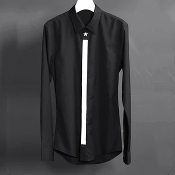 

new high quality men's shirt printing star stripe cotton black white long sleeve shirt fashion European American style tops