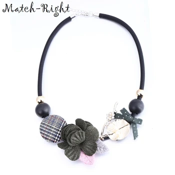 

Match-Right Trendy Women Rope Chain Necklaces & Pendants Faric Flower Statement Necklace BowKnot for Women Jewelry SP242