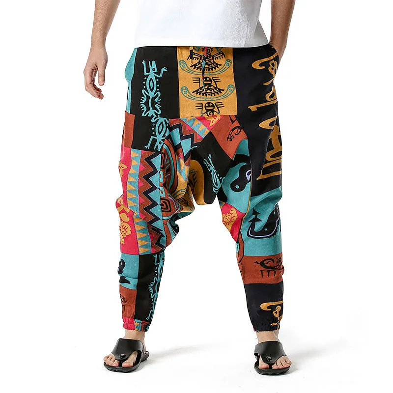 

Mens Cotton Baggy Hippie Boho Gypsy Yoga Harem Pants 3D Floral Print Wide Leg Sports Trousers Men Casual Vintage Pants Male 3XL