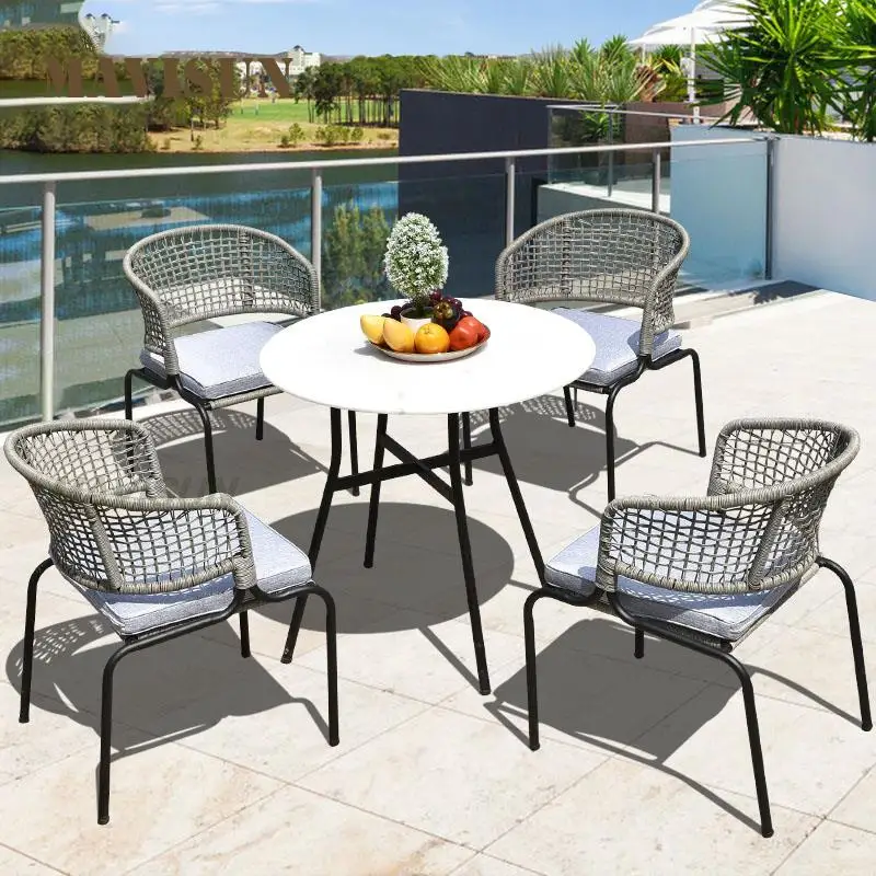 Garden Chaise Lounge Waterproof Single Person Furniture Combination Open-Air Room Modern Outdoor Dining Table Set 4 Chairs