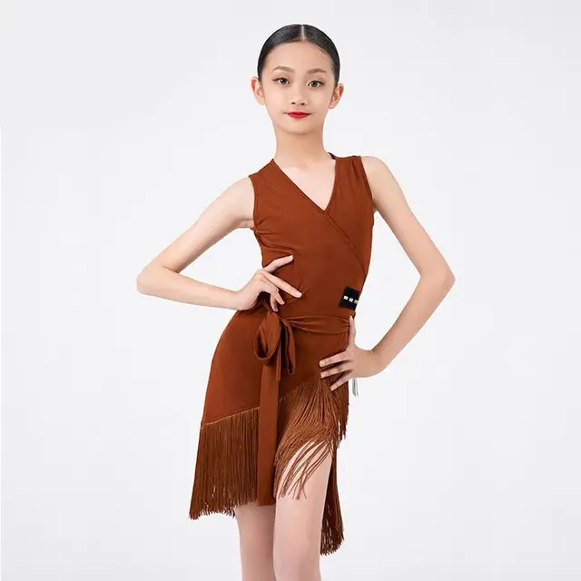 Child Latin Dance Sleeveless Dress Tassel Dress Spring And Summer Girls Competition Practice Clothes Child Ballroom Performance style A