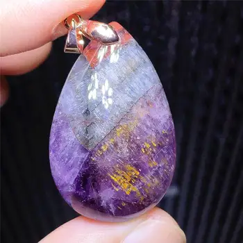 

Natural Cacoxenite Auralite 23 Purple Red 35x22x12mm Rutilated Pendant Canada Water Drop Women Men Necklace Jewelry AAAAA