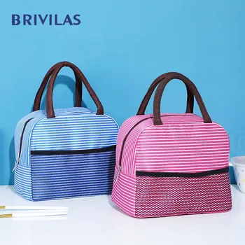 

Brivilas stripes lunch bag for women large portable food Travel storage fashion picnic bag thermal cooler bag luxury box new