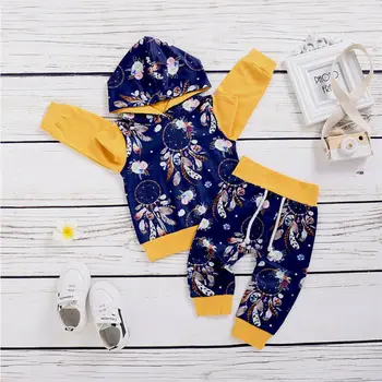 

Newborn Toddler Kids Clothes Long Sleeve Deer Print Hooded Tops Arrow Pants Trouser Outfit Baby Boy Girl Clothing Set 6M-24M