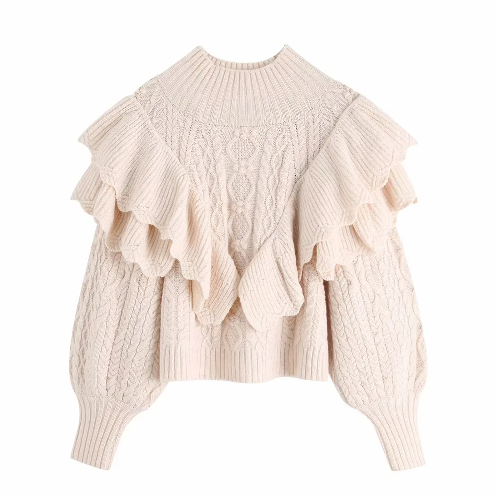 Зимние женские свитера za в английском стиле, винтажные каскадные вязаные большие бежевые женские свитера, женские пуловеры, топы