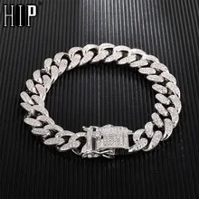 Хип-хоп 12 мм Iced Out AAA Цирконий Медь CZ кубинская звено цепи браслет для мужчин раппер ювелирные изделия Золото Серебро Цвет