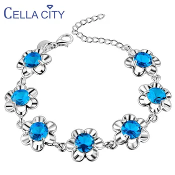 

Cellacity Plum blossom Bracelet for Women Silver 925 Jewelry 5 colors Gemstones Ruby Aquamarine Sapphire Emerald Topaz Gifts