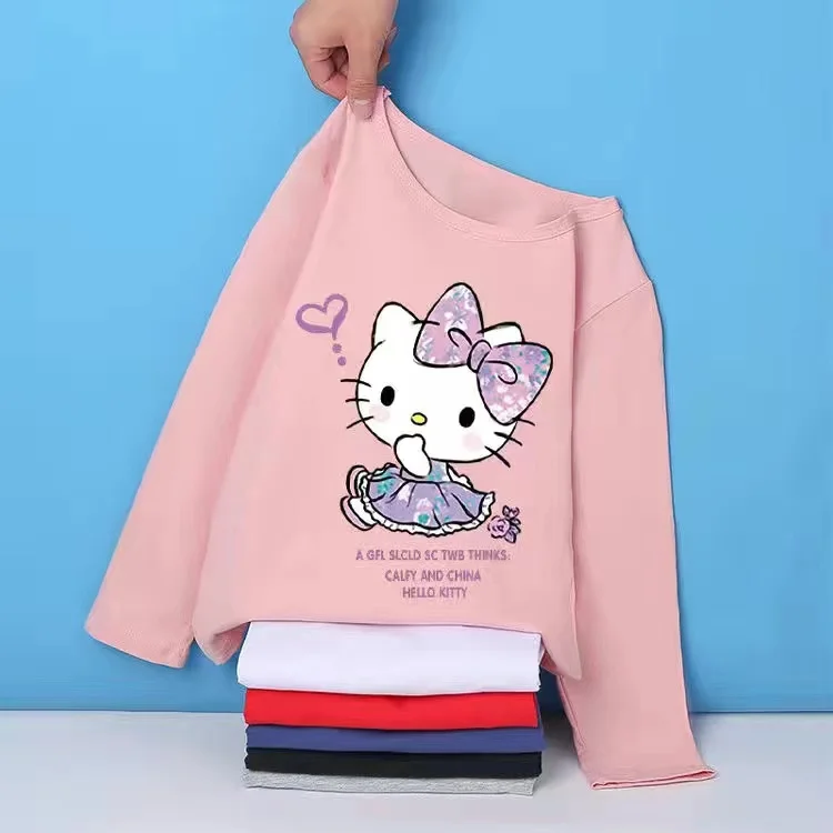 thumbnail image 1 of Hello Kitty dibujos animados Primavera Verano niños algodón manga larga Camiseta medio pequeño niños camisa inferior niño y niña niños, 1 of 5