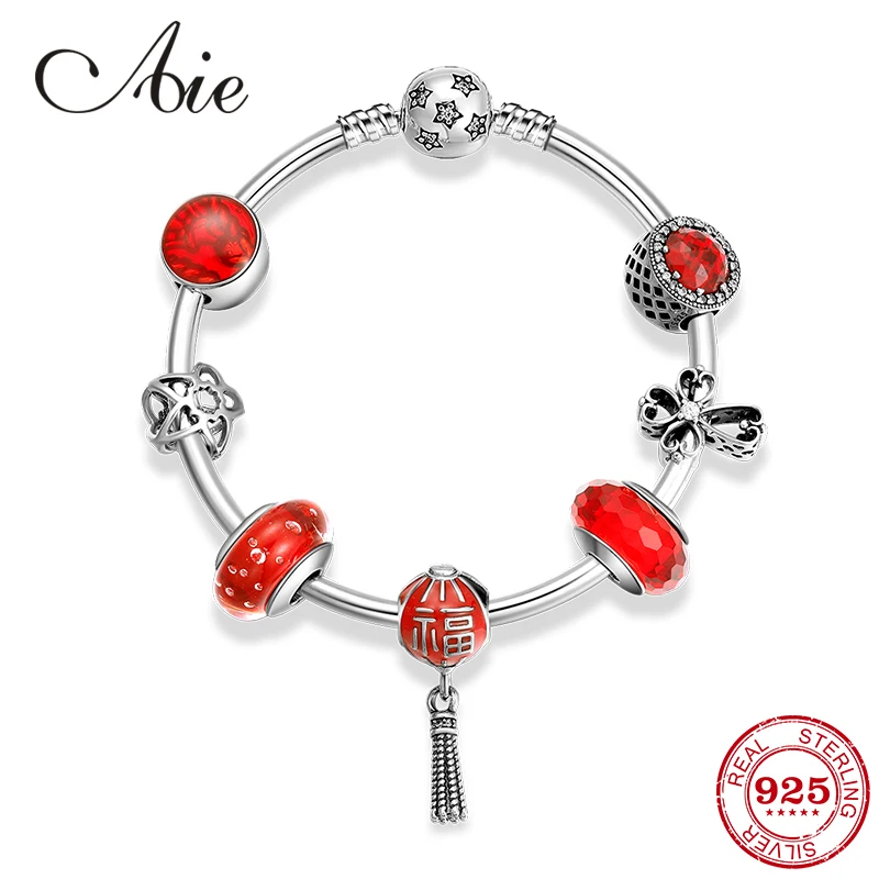Стерлинговое Серебро 925 пробы, с надписью blessding, китайский красный, серия готовых браслетов, модные женские браслеты с подвесками, ювелирные изделия