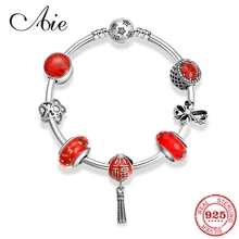 Стерлинговое Серебро 925 пробы, с надписью blessding, китайский красный, серия готовых браслетов, модные женские браслеты с подвесками, ювелирные изделия