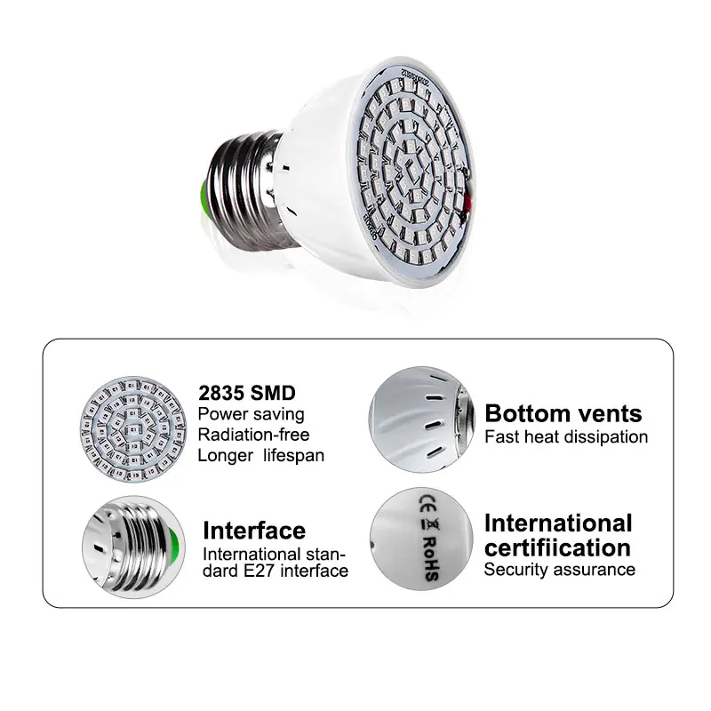 1 шт. светодиодные лампы полного спектра для выращивания растений Е27 60