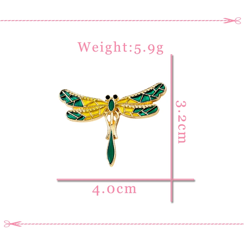 Vintage Green Dragonfly Brooch Large Insect Enamel Pins for Women