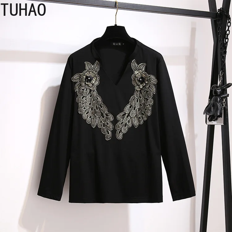 

TUHAO Tops for Women Mother Mom Elegant Office Lady Blouse Plus Size 7XL 6XL 5XL Long Sleeve Black Tops Blouses Clothes WM71