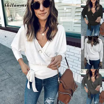 

New Autumn Sweater Women 2019 V Neck Fashion Knitted Pullovers Women Streetwear Backless Jumper Solid Ladies Fashion Sweaters