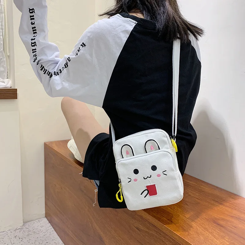 

Bags Canvas Bag Women's 2019 Cartoon Cute Square Girls Kindergarten Bag with Cat Design Crossbody Bag Small