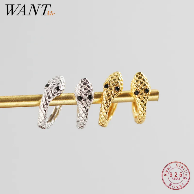 Женские серьги гвоздики в виде змеи WANTME из настоящего серебра 100% пробы стиле