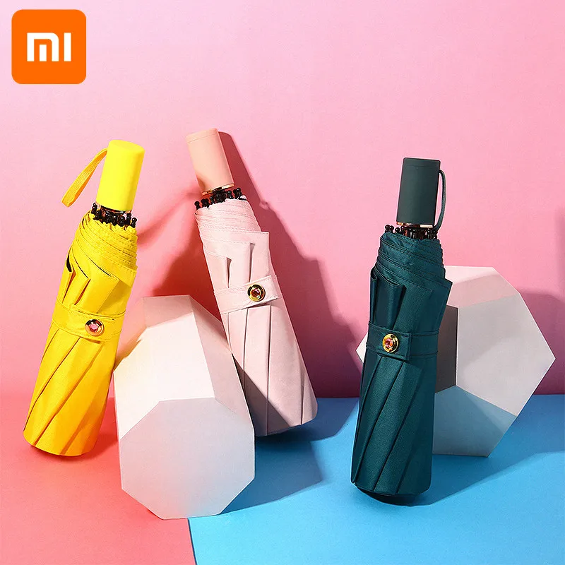 Автоматический зонт Xiaomi женский складной от дождя ветрозащищенный однотонный