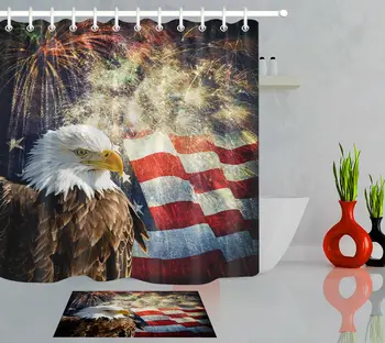 

Bald Eagle Independence Day Fireworks Shower Curtain Bathroom Polyester Fabric