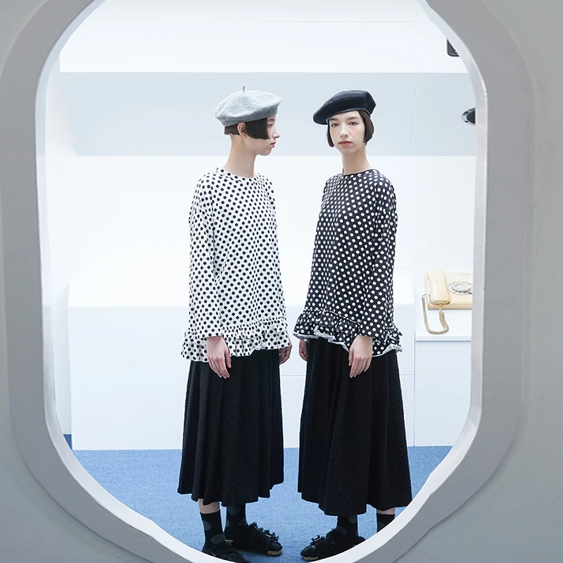 imakokoni Polka Dot Bottoming Shirt White T-Shirt Original Design Wild Loose Long Sleeve Japanese Top 182543