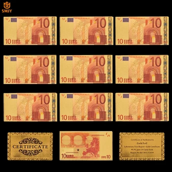

10PCS/Lot Euro Colored Gold Banknote 10 Euro Gold Foil Money Banknote Set Collection And Gifts