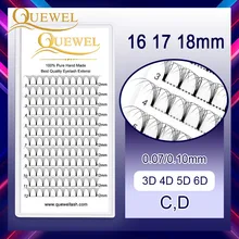 Quewel extensões de cílios de volume pré-feito russo individuais cílios falso vison fãs cílios 16/17/18mm c & d curl 3d/4d/5d/6d
